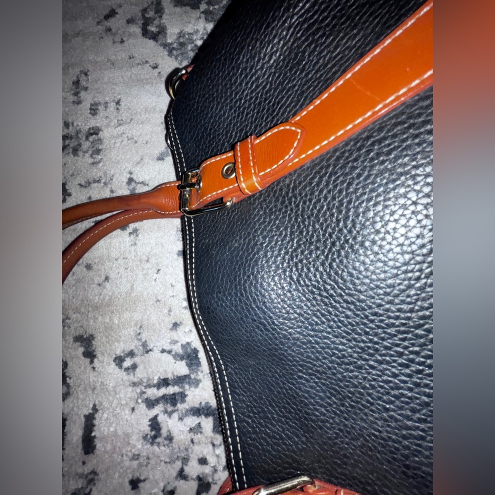 Dooney & Bourke Leather Satchel and Coin Purse Black Brown Trim Gold Hardware - Picture 6 of 11